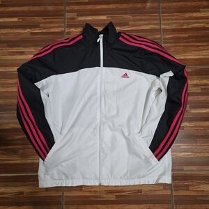 adidas White and Black Jacket with Pink Accents